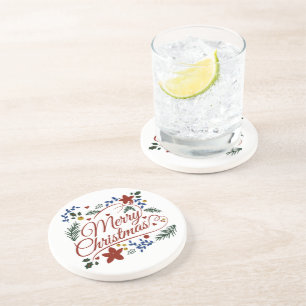 Floral Merry Christmas Coaster