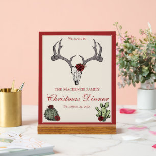 Floral Merry Christmas Deer Head Skull Cactus Acrylic Sign