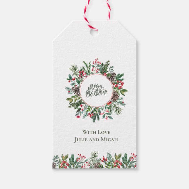 Floral Merry Christmas Gift Tags (Front)