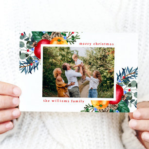 Floral Merry Christmas Greeting Photo  Holiday Card
