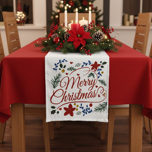 Floral Merry Christmas   Short Table Runner