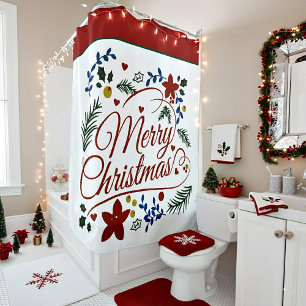 Floral Merry Christmas   Shower Curtain