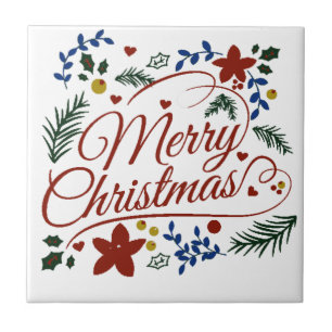 Floral Merry Christmas Tile
