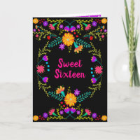 Floral Mexican Fiesta Black and Pink Sweet 16