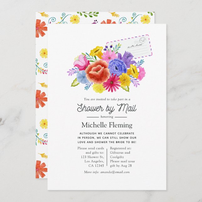 Floral Mexican Fiesta Bridal Shower by Mail Invitation (Front/Back)