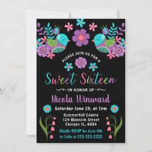 Floral Mexican Fiesta Sweet Sixteen Invitation