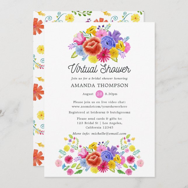 Floral Mexican Fiesta Virtual Bridal Shower Invitation (Front/Back)