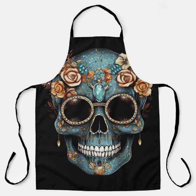 Floral Mexican Skull Day of the Dead Dia De Muerto Apron (Front)