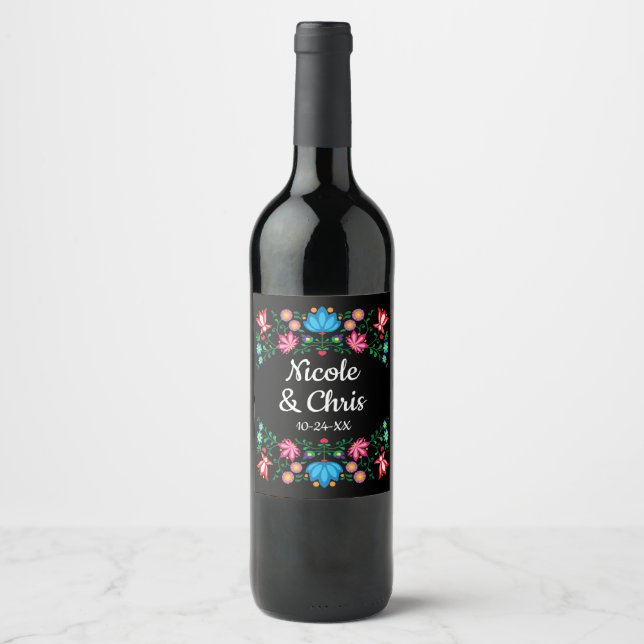 Floral Mexican Wedding wine labels (Front)