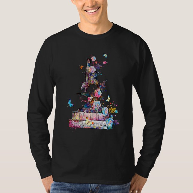 Floral Microscope Medical Laboratory Biology Micro T-Shirt (Front)