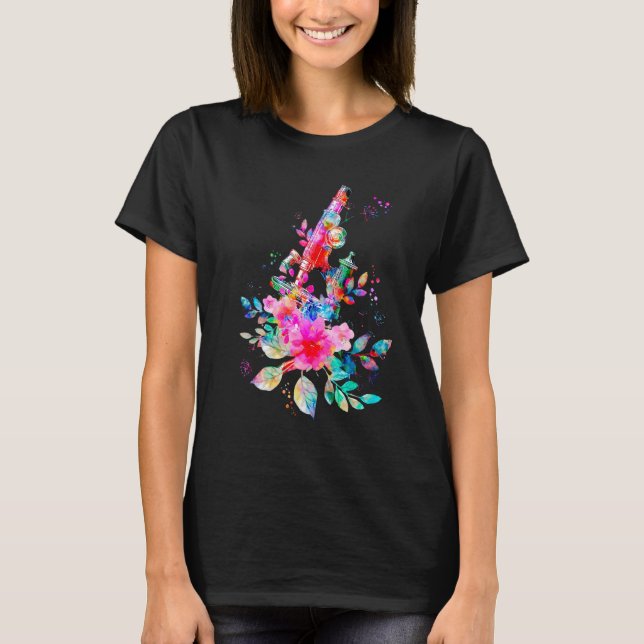 Floral Microscope Medical Laboratory Tools Microbi T-Shirt (Front)