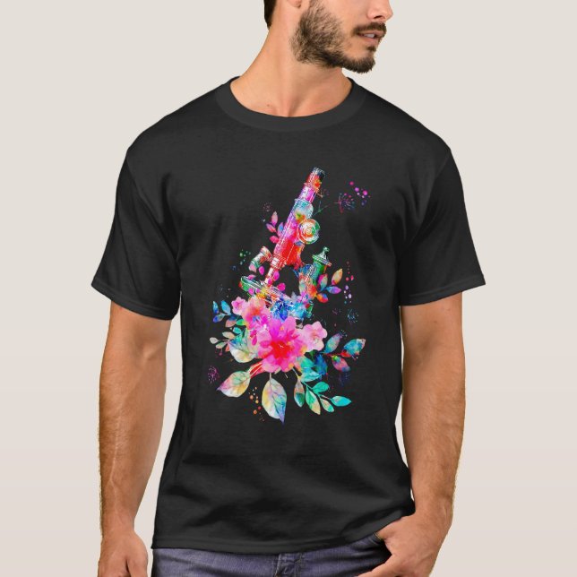 Floral Microscope Medical Laboratory Tools Microbi T-Shirt (Front)