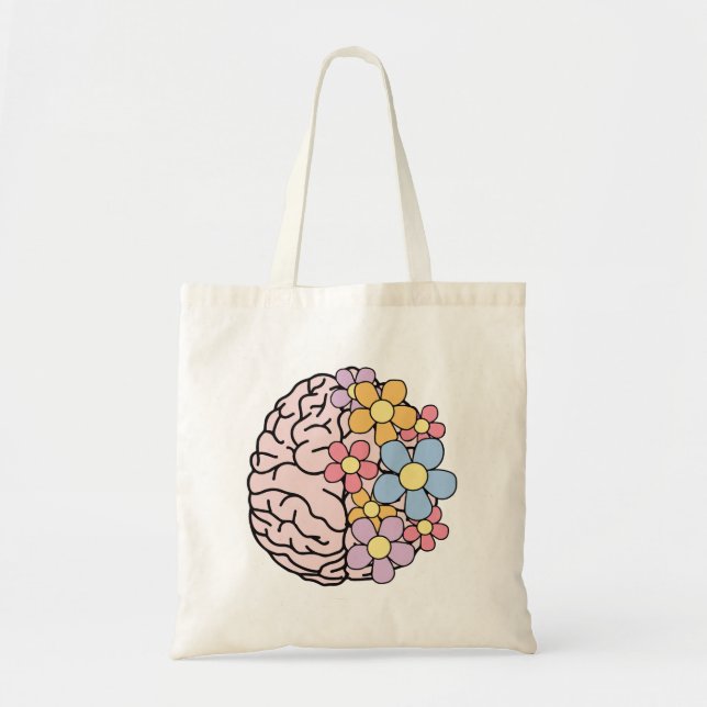 Floral Mind Brain Tote Bag (Front)