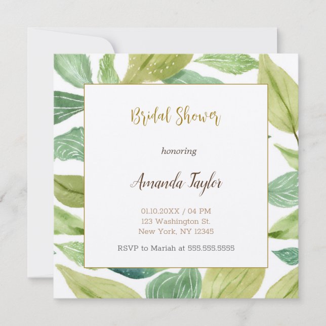 Floral Minimalist Calligraphy Bridal Shower Card (Front)