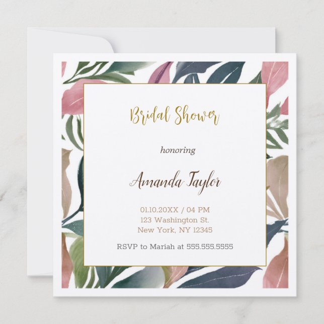 Floral Minimalist Calligraphy Bridal Shower Card (Front)