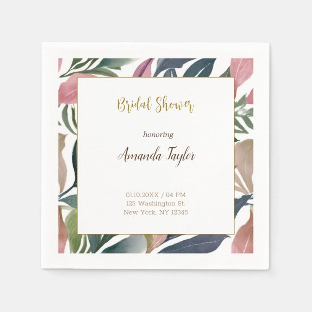 Floral Minimalist Calligraphy Bridal Shower Card Napkin (Front)