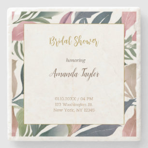 Floral Minimalist Calligraphy Bridal Shower Card Stone Coaster