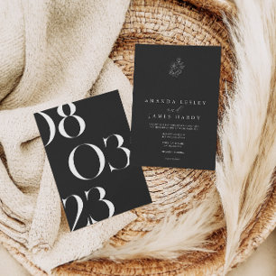 Floral Minimalist Elegant Black & White Wedding Invitation