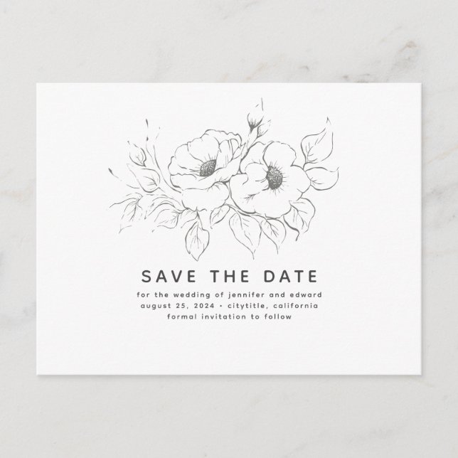 Floral Minimalist Elegant Non Photo Save the Date Announcement Postcard (Front)