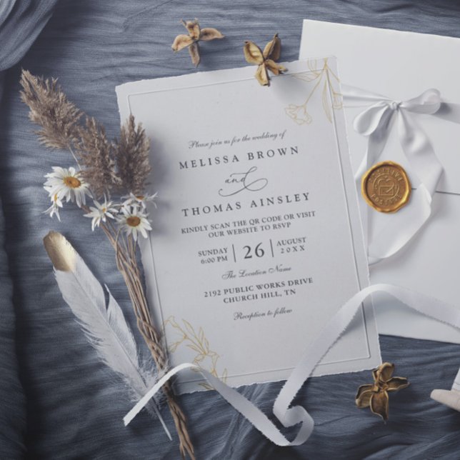 Floral Minimalist Simple Elegant QR Code Wedding Invitation (Creator Uploaded)