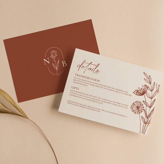 Floral Minimalist Terracotta Burnt Orange Wedding Enclosure Card (Creator Uploaded)