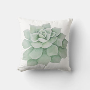 Floral Mint Green Watercolor Succulent Cactus Cushion