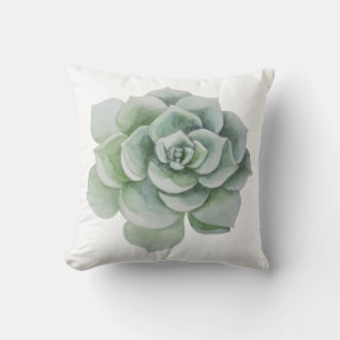 Floral Mint Green Watercolor Succulent Cactus Cushion