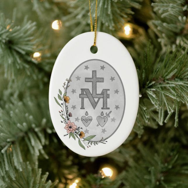 Floral Miraculous Medal Ceramic Tree Decoration (Tree)