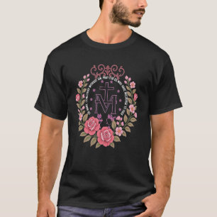 Floral Miraculous Medal Marian Catholic Devotion 1 T-Shirt