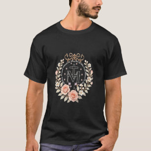 Floral Miraculous Medal Marian Catholic Devotion T-Shirt
