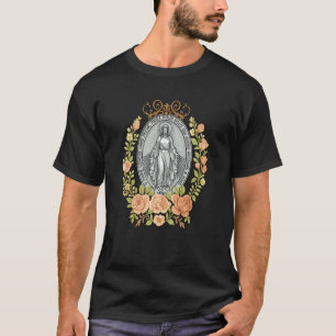 Floral Miraculous Medal Marian Catholic Devotion T-Shirt