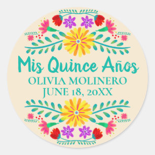 Floral Mis Quince Anos Champagne Mexican Fiesta Classic Round Sticker