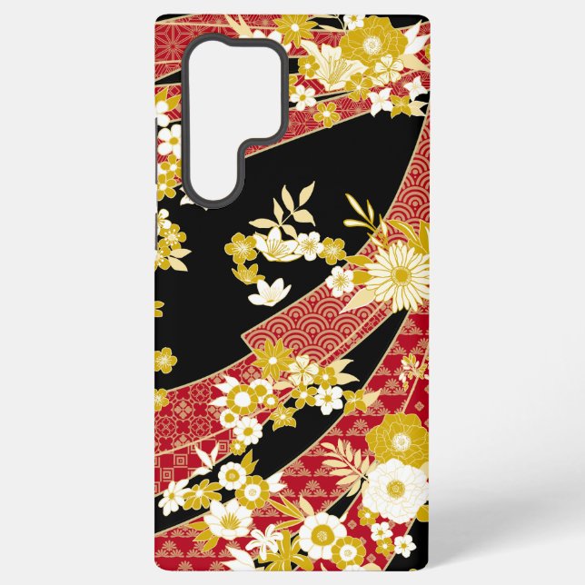 Floral Mix Kimono Pattern Samsung Galaxy S22 Ultra Case (Back)