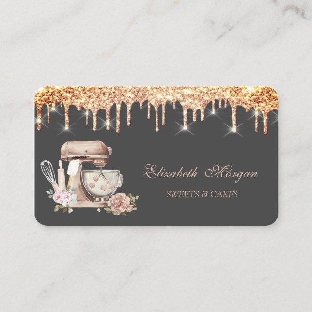 Floral Mixer Drips Bakery Tools  Business Card (Front)