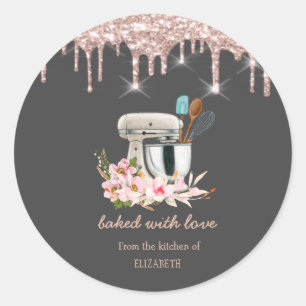 Floral Mixer Glitter Drips Bakery   Classic Round Sticker
