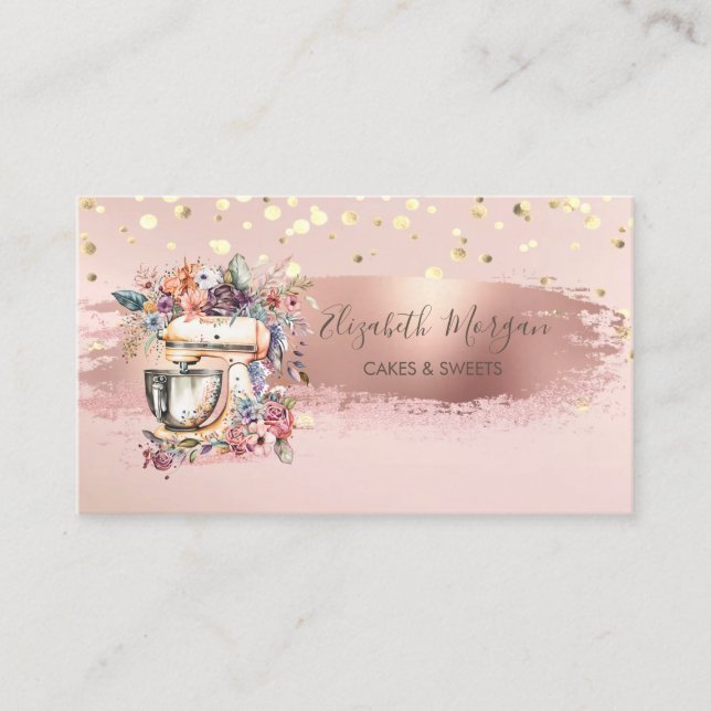 Floral Mixer,Gold Confetti, Brush Stroke  Business Card (Front)
