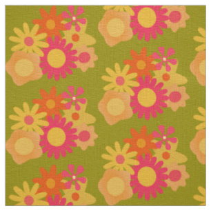 floral mod vintage pink green fabric
