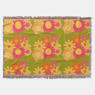 floral mod vintage pink green throw blanket