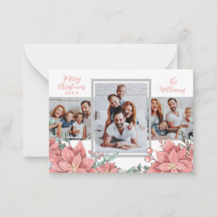 Floral Modern 3 Photo Collage Merry Christmas Card