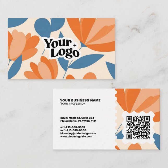 Floral Modern Business Card – Qr code & logo (Front/Back)