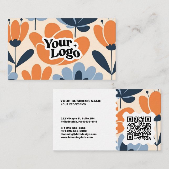 Floral Modern Business Card – Qr code & logo (Front/Back)