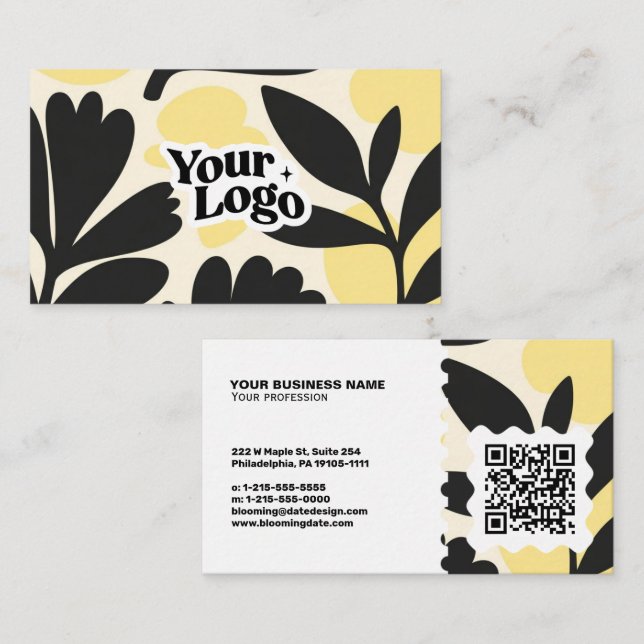 Floral Modern Business Card – Qr code & logo (Front/Back)