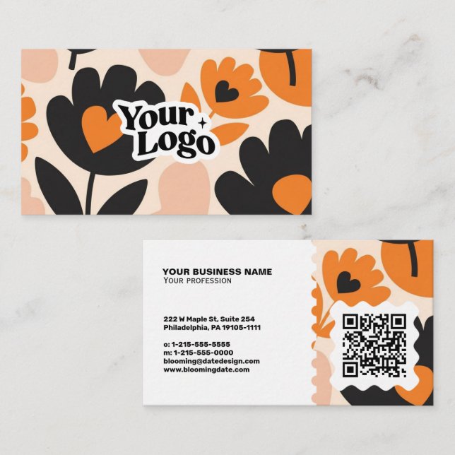 Floral Modern Business Card – Qr code & logo (Front/Back)
