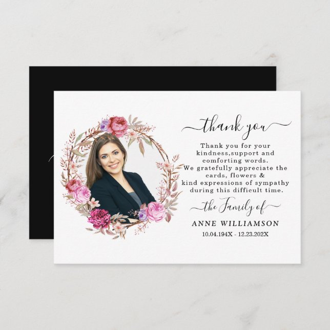 Floral Modern Chic Funeral Thank You Card (Front/Back)
