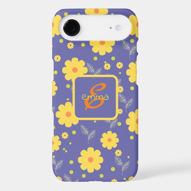Floral Modern Chic Purple Yellow Green Monogram (Back)