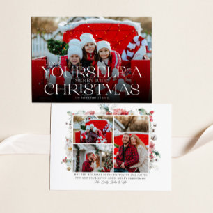 Floral Modern Christmas Full Photo Holiday Card