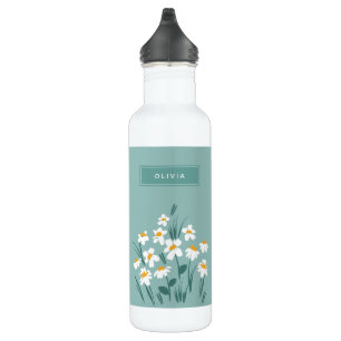 Floral modern daisy blue girly elegant stylish 710 ml water bottle