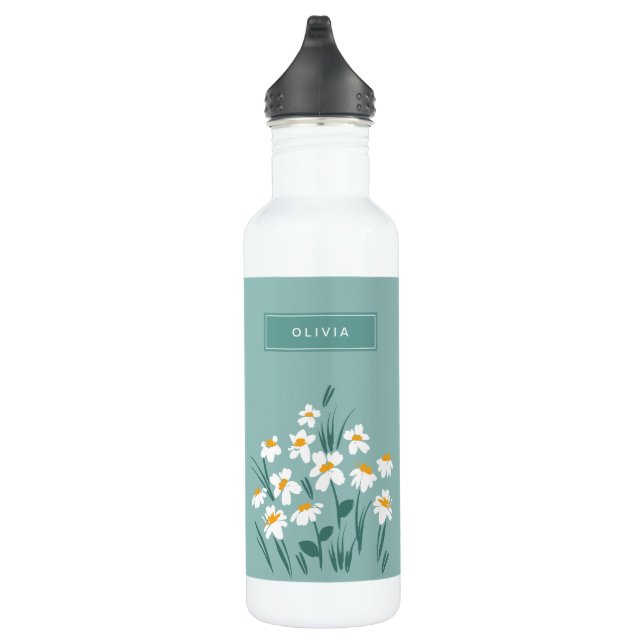Floral modern daisy blue girly elegant stylish 710 ml water bottle (Right)