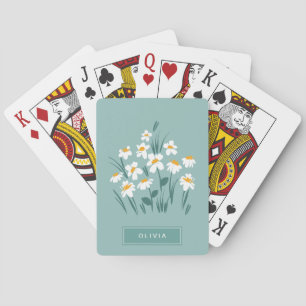 Floral modern daisy blue girly elegant stylish playing cards