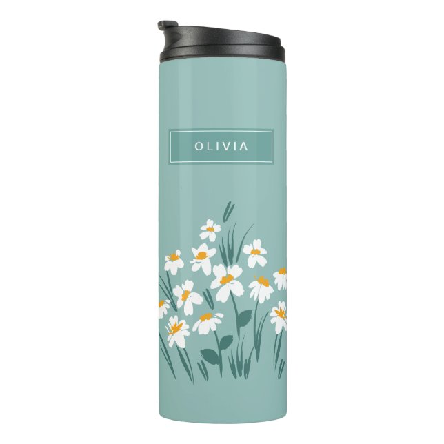 Floral modern daisy blue girly elegant stylish sta thermal tumbler (Rotated Right)